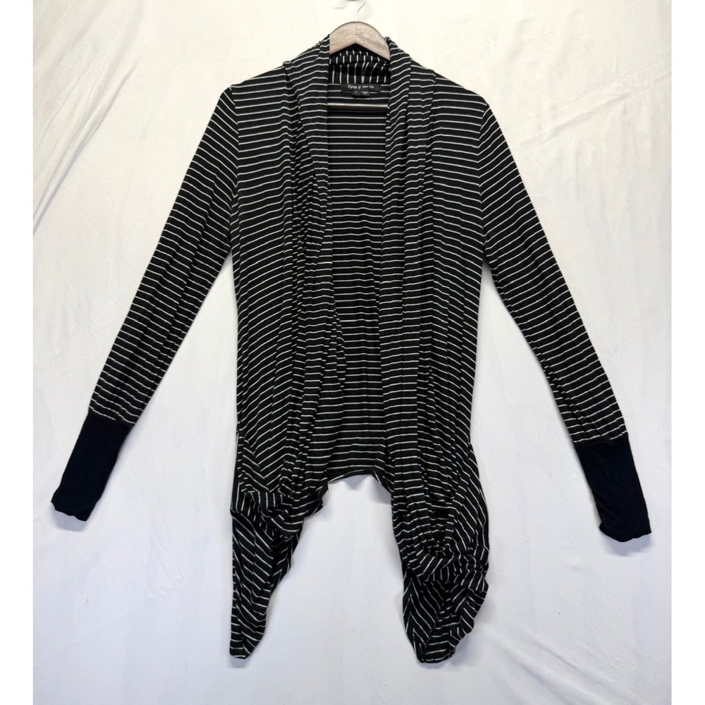 Karen By Karen Kane Cardigan Sweater Womens Large Black Striped Draped Front
